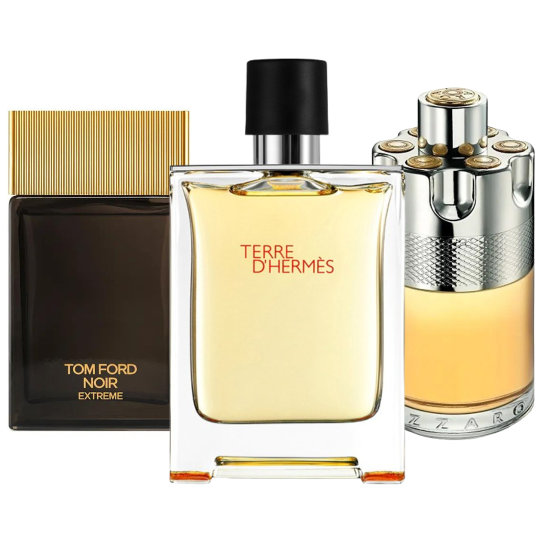 Conjunto de 3 perfumes Terre de'Herme, Azzaro Wanted, Tom Ford Noir Extreme 100ml